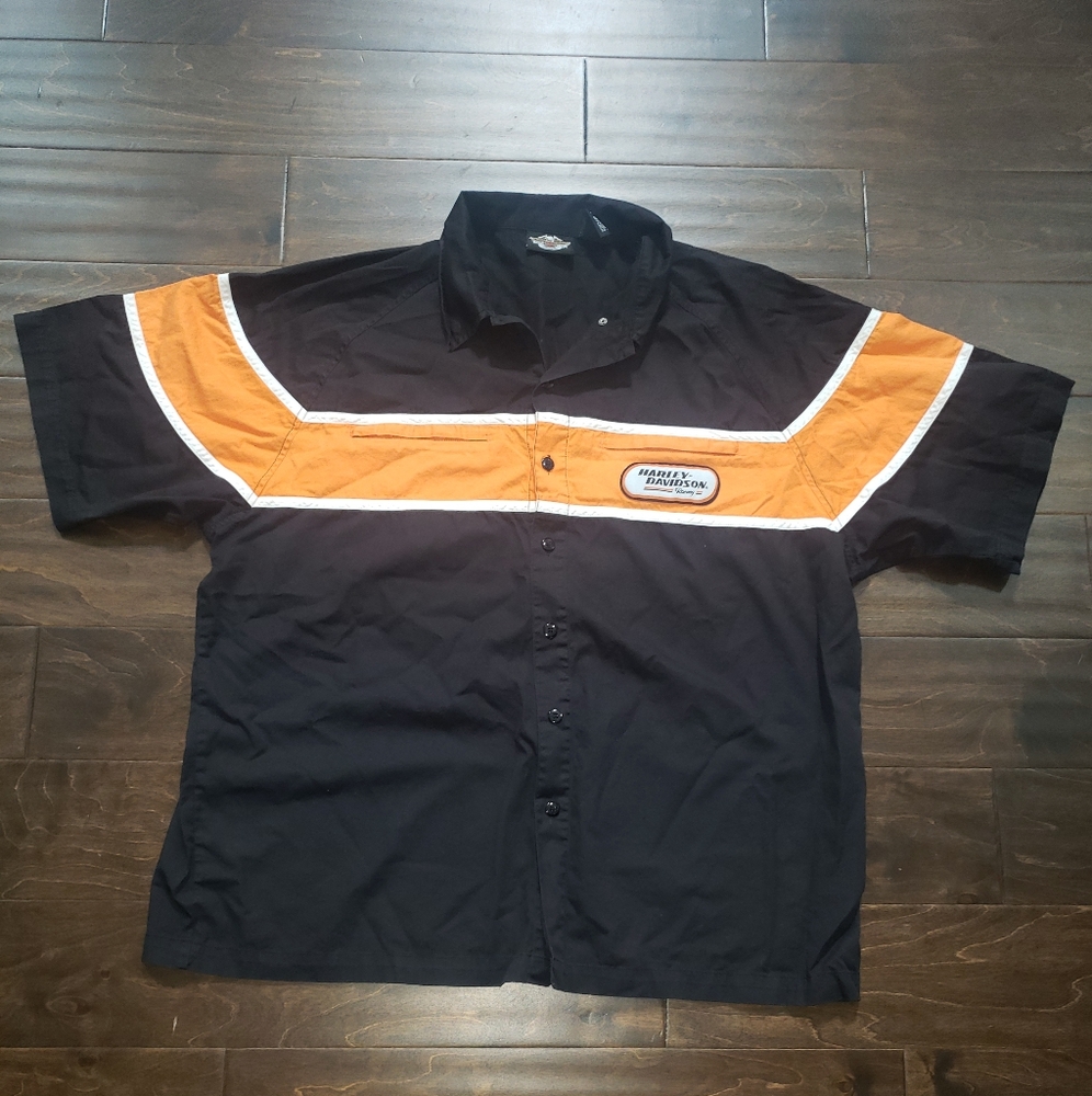 Harley Davidson Vintage Embroided Racing Shop Button-up Shirt Size XL